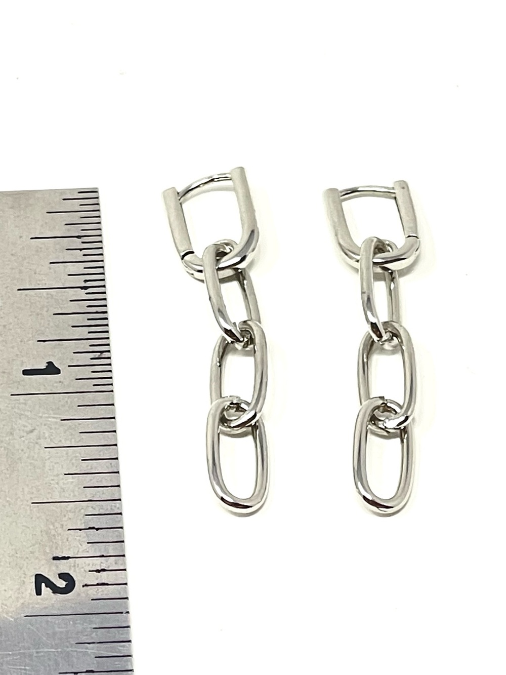 New Free People Chain Link Silver Drop Earrings - Picture 3 of 4